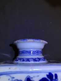 A pair of Chinese blue and white 'Long Eliza' square tea caddies, Yu mark, Kangxi