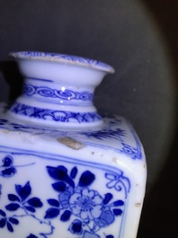 A pair of Chinese blue and white 'Long Eliza' square tea caddies, Yu mark, Kangxi