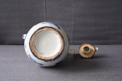 A Chinese blue and white silver-mounted jug and cover, Transitional period