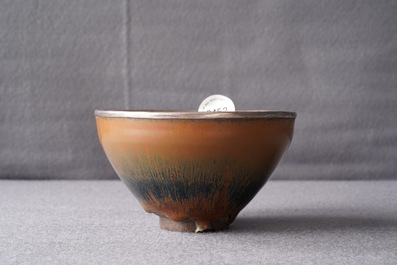 A Chinese silver-mounted Jian 'hare's fur' bowl, Song