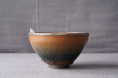 A Chinese silver-mounted Jian 'hare's fur' bowl, Song