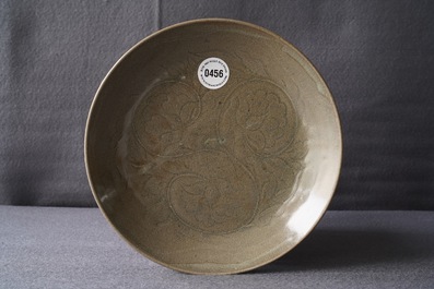 A Chinese carved Yaozhou dish, probably Song