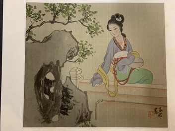 Quinze dessins d'&eacute;ventails et illustrations &agrave; l'encre de Chine et polychromie, 20&egrave;me