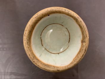 A Chinese celadon crackle-glazed vase and a famille verte vase, 19th C.