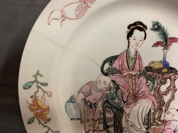 A Chinese famille rose eggshell 'ruby back' plate, Yongzheng