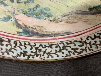 A Chinese Canton enamel &lsquo;European subject&rsquo; plate, Qianlong