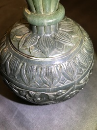 A Chinese Mughal-style spinach jade huqqa base, 19/20th C.