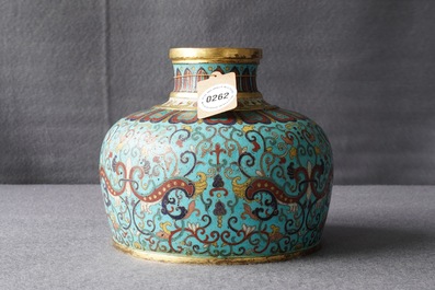 A Chinese cloisonn&eacute; vase, Qianlong mark, 19/20th C.