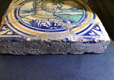 Four maiolica tiles from the chapel of F&egrave;re-en-Tardenois, Guido Andries workshop, Antwerp, ca. 1530