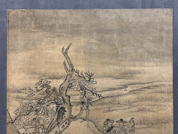 Ecole cor&eacute;enne: Personnages dans un paysage, encre sur papier, Joseon, 18/19&egrave;me