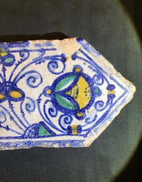 Four maiolica tiles from the chapel of F&egrave;re-en-Tardenois, Guido Andries workshop, Antwerp, ca. 1530