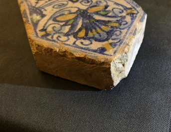 Four maiolica tiles from the chapel of F&egrave;re-en-Tardenois, Guido Andries workshop, Antwerp, ca. 1530