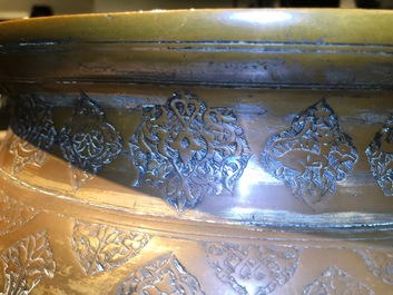 A large Islamic silvered and tinned copper basin, prob. Iran or Syria, 19th C.