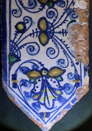 Four maiolica tiles from the chapel of F&egrave;re-en-Tardenois, Guido Andries workshop, Antwerp, ca. 1530