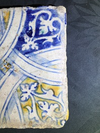 Three ornamental Antwerp maiolica tiles, 16th C.