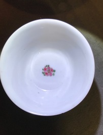 Two Chinese famille rose cups and saucers, Yongzheng/Qianlong