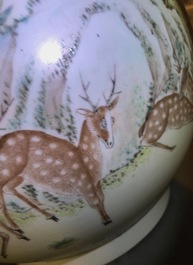 A Chinese qianjiang cai hu-shaped deer vase, 19/20th C.