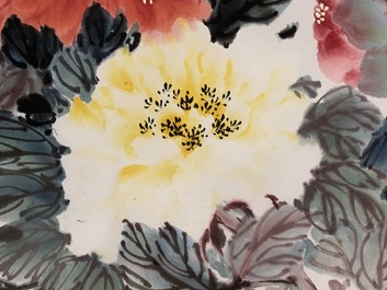 Gao Yihong (1908-1982): Pivoines &eacute;panouies, encre et couleur sur papier, dat&eacute;e 1971