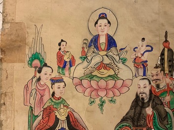 Chinese school: A view on the spring palace, 16/17th C. and 'Guanyin with servants', 19th C.