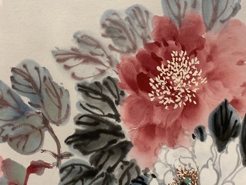 Gao Yihong (1908-1982): Pivoines &eacute;panouies, encre et couleur sur papier, dat&eacute;e 1971