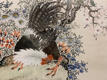 Chinese school: Birds among flowering branches, ink and watercolour on silk, 18/19th C.