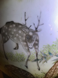 A Chinese qianjiang cai hu-shaped deer vase, 19/20th C.