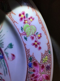 Seven Chinese famille rose plates with flowers and phoenixes, Yongzheng/Qianlong