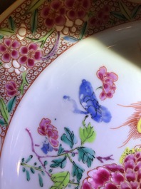 Seven Chinese famille rose plates with flowers and phoenixes, Yongzheng/Qianlong
