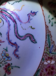 Seven Chinese famille rose plates with flowers and phoenixes, Yongzheng/Qianlong