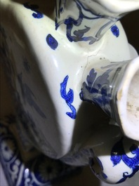 A pair of Dutch Delft blue and white heart-shaped tulip vases, 19th C.