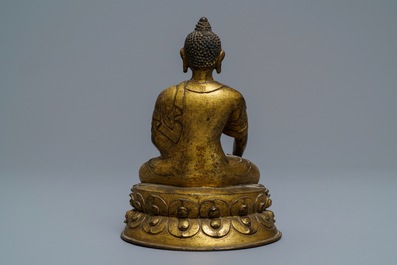 A gilt bronze figure of Buddha Shakyamuni, Tibet, 15/16th C.