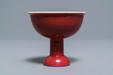 A Chinese monochrome ruby red stem cup, 19th C.