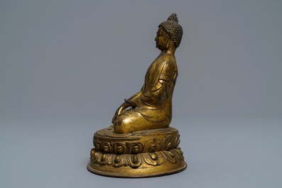 A gilt bronze figure of Buddha Shakyamuni, Tibet, 15/16th C.