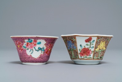 Deux tasses et soucoupes en porcelaine de Chine famille rose, Yongzheng/Qianlong