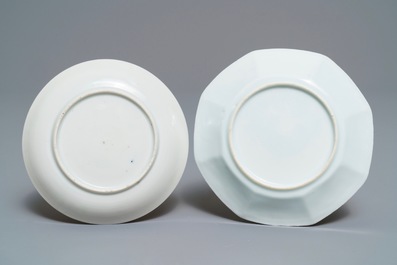 Deux tasses et soucoupes en porcelaine de Chine famille rose, Yongzheng/Qianlong