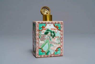 A Chinese famille verte relief-decorated tea caddy, Kangxi