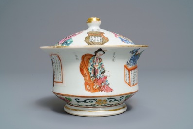 A Chinese famille rose 'Wu Shuang Pu' bowl and cover, 19th C.