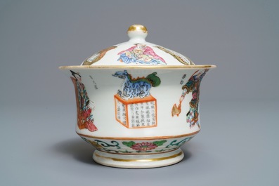 A Chinese famille rose 'Wu Shuang Pu' bowl and cover, 19th C.