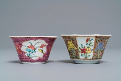 Deux tasses et soucoupes en porcelaine de Chine famille rose, Yongzheng/Qianlong