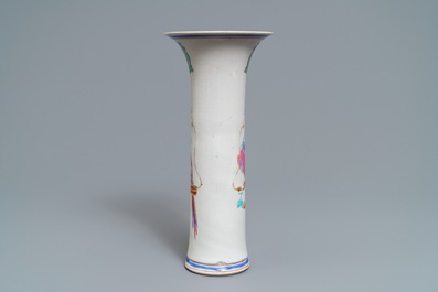 A Chinese famille rose vase after Cornelis Pronk: 'Parrot on a perch', Yongzheng