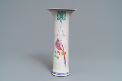 A Chinese famille rose vase after Cornelis Pronk: 'Parrot on a perch', Yongzheng