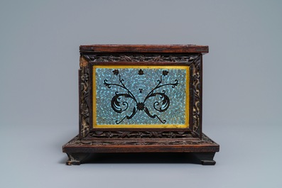 A rectangular Chinese cloisonn&eacute; and wood box, 19th C.