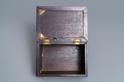 A rectangular Chinese cloisonn&eacute; and wood box, 19th C.