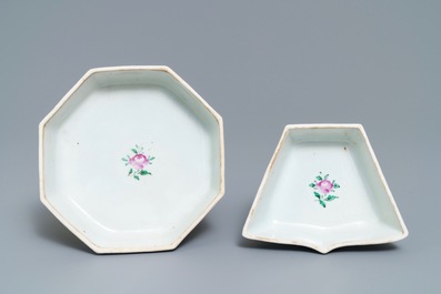 A Chinese famille rose 'Tobacco Leaf' sweetmeat set on tray, 1st half 19th C.