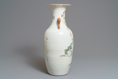 A Chinese qianjiang cai elephant-handled vase, 19/20th C.