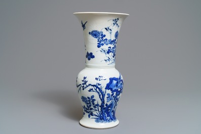 A Chinese blue and white 'bianco sopra bianco' yenyen vase with birds among flowers, Kangxi