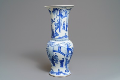 A Chinese blue and white yenyen vase with fine figurative design, Kangxi