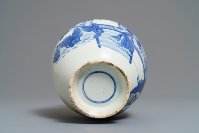 A Chinese blue and white 'Romance of the Western Chamber' vase, 19th C.