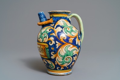 An Italian maiolica wet drug jar, prob. Montelupo, 17th C.