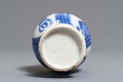 Two Chinese blue and white vases and a brush rest, Wanli/Kangxi